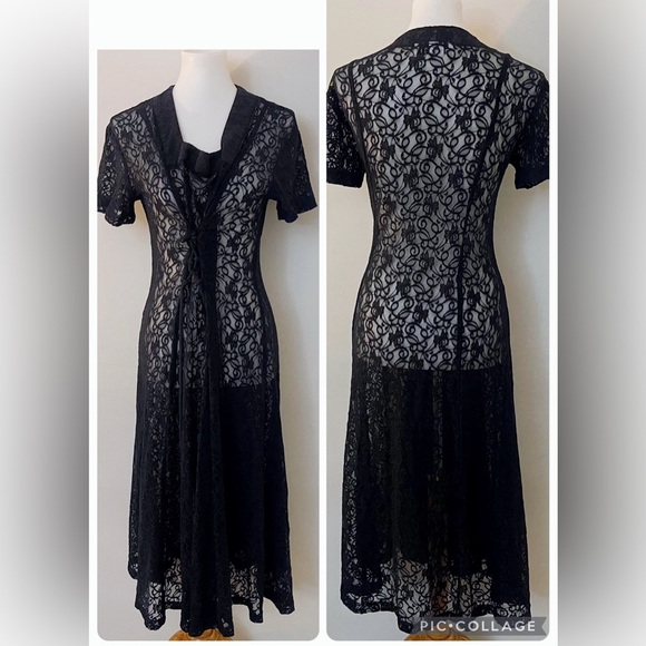Vintage Black Lace Nightgown Castlecore Romantic Fairy Whimsigoth Edgeyboho - Picture 2 of 5